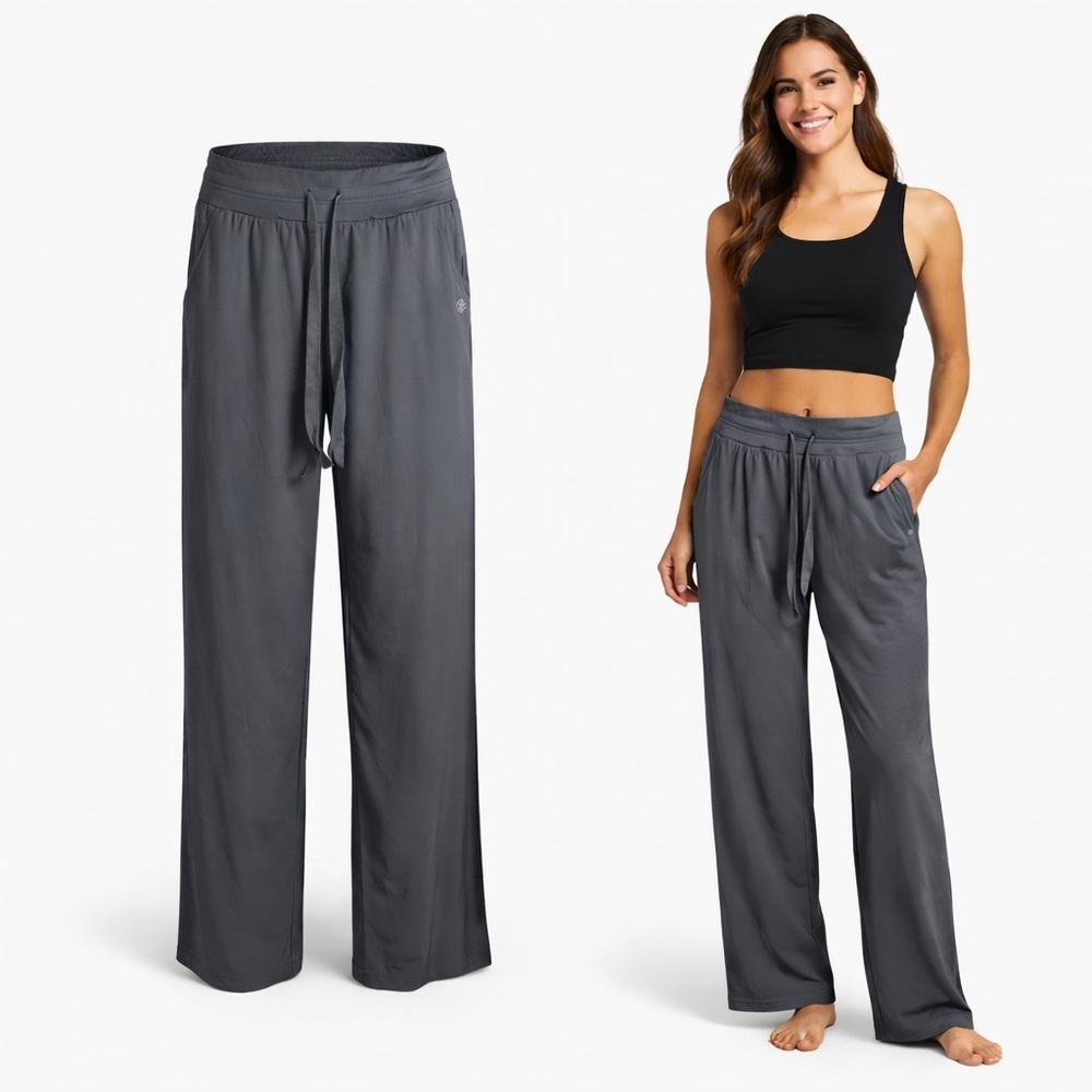 Apana | Gray Wide Leg Yoga Pants | Drawstring Waist | Stretch | Size S
